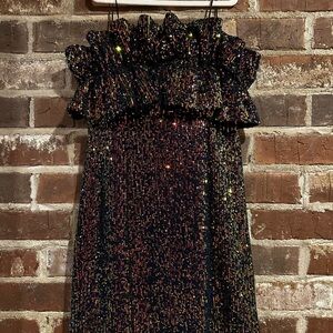 Thirty Thirty LA Junior’s Strapless Sequin Ruffle Mini Dress